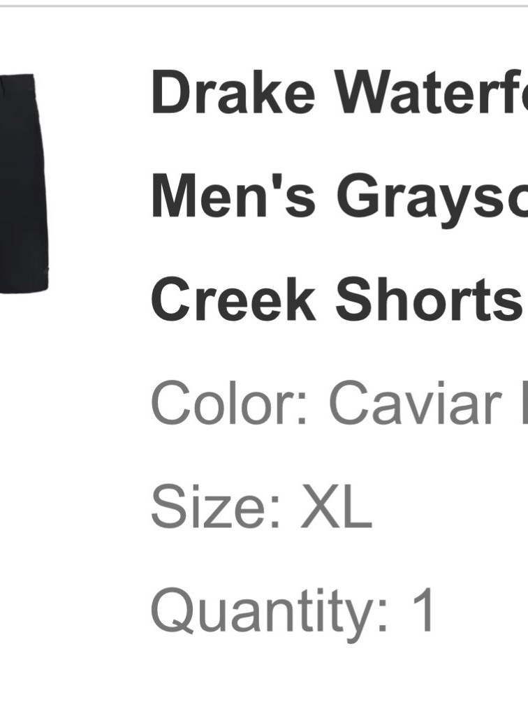 Nwt Xl Drake Waterfowl Men's Grayson Creek Shorts - Caviar (Black)
